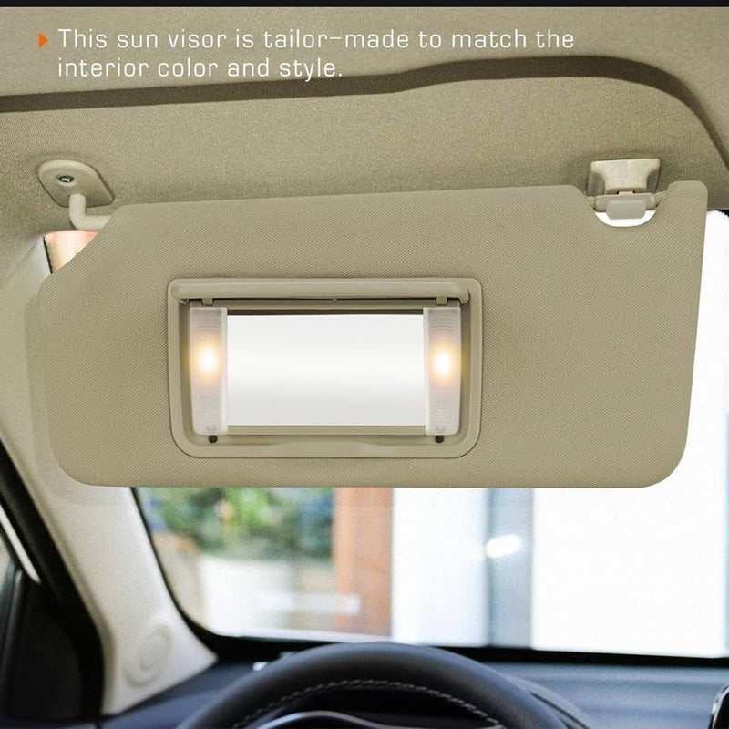 Sun Visor Beige Tan Left Driver Side w/Light Mirror for Honda Accord 2008-2017
