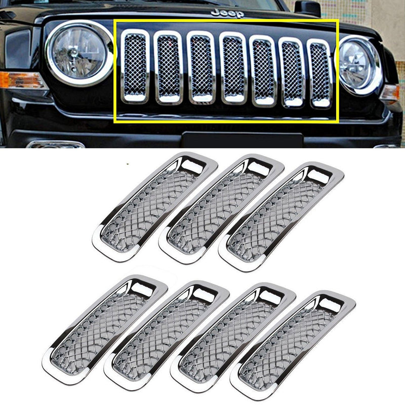 Front Mesh Grille Grill Insert Cover Bezel Kit for Jeep Patriot 2011-2018 7 Pcs