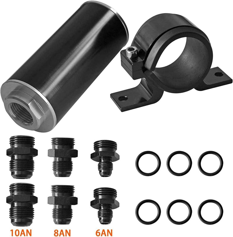 30 Micron Inline Fuel Filter Bracket Billet Aluminum AN6 AN8 AN10 Petrol