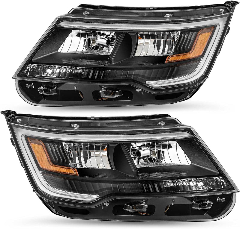 Left Right Side Headlights Assembly w/LED DRL for Ford Explorer 2016-2019