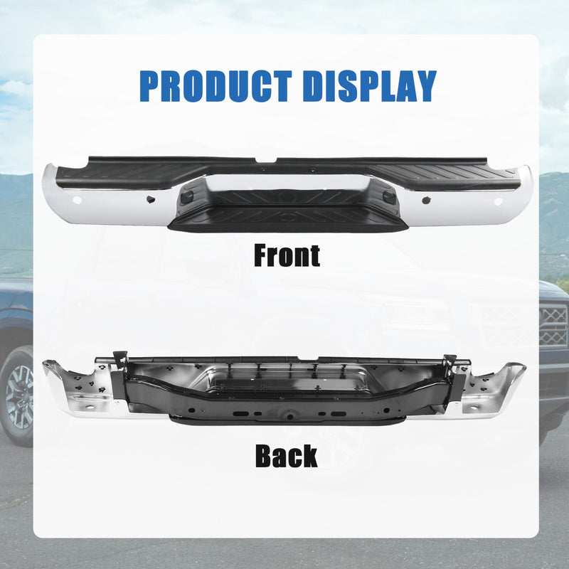 Chrome Rear Step Bumper Assembly with Sensor Hole for Nissan Frontier 2005-2021
