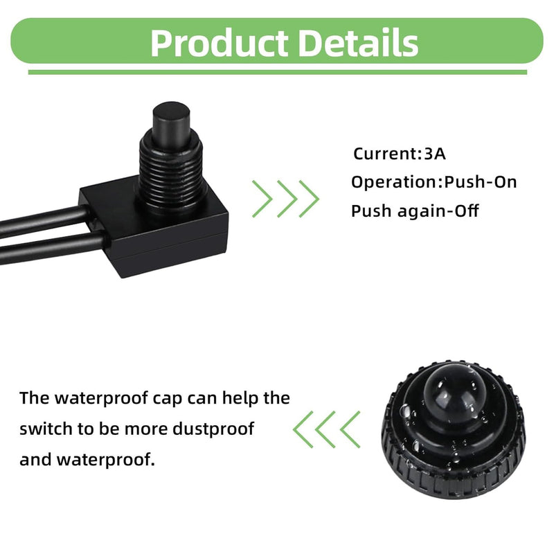 10pcs 12V-48V Wire Leads Waterproof On-Off Push Button Switch for Motorcycle Car