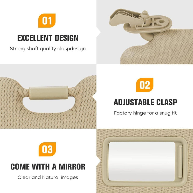 Right Passenger Side Sun Visor with Mirror for Hyundai Elantra 2011-2015 Beige