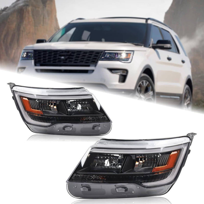 Headlights Assembly LH RH for Ford Explorer Chrome w/ LED DRL 2016-2019 Pair