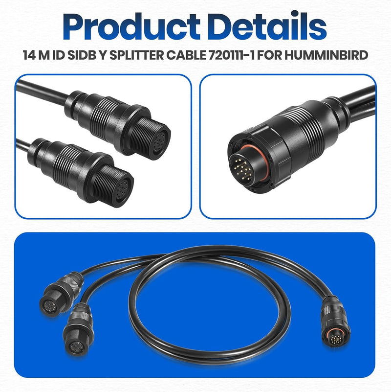 720111-1 14 M ID SIDB Y Splitter Cable for Humminbird SOLIX And APEX Fish Finder