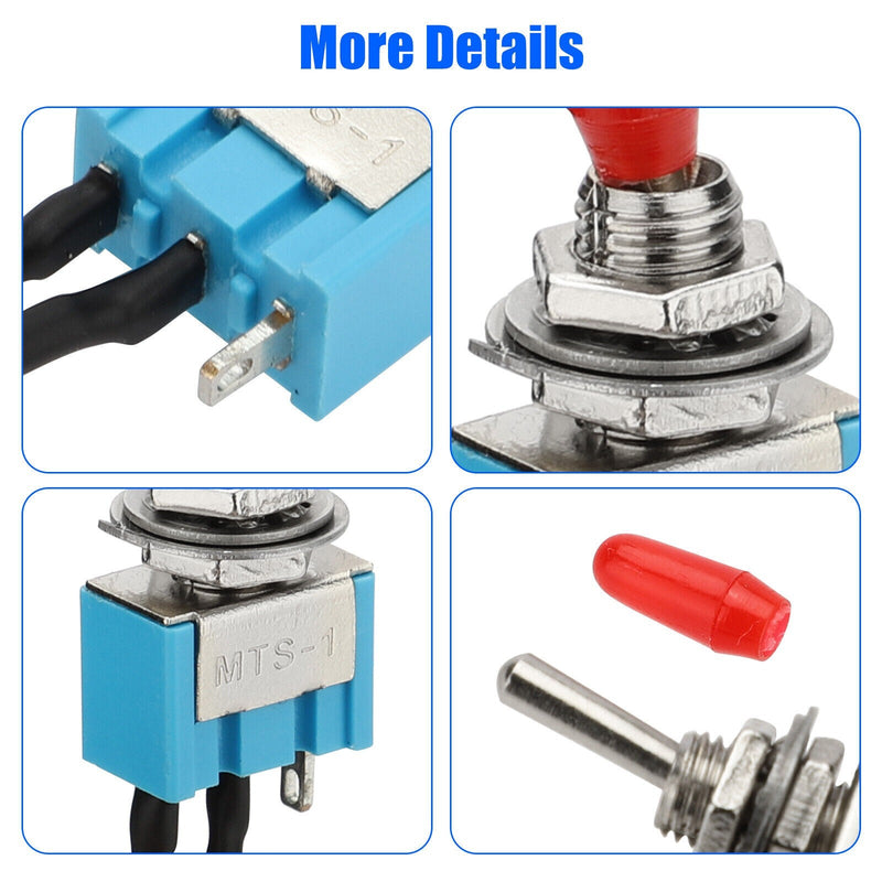 10PCS SPST Mini Toggle Switch Wires On Off Metal Small for Automotive Boat Car T