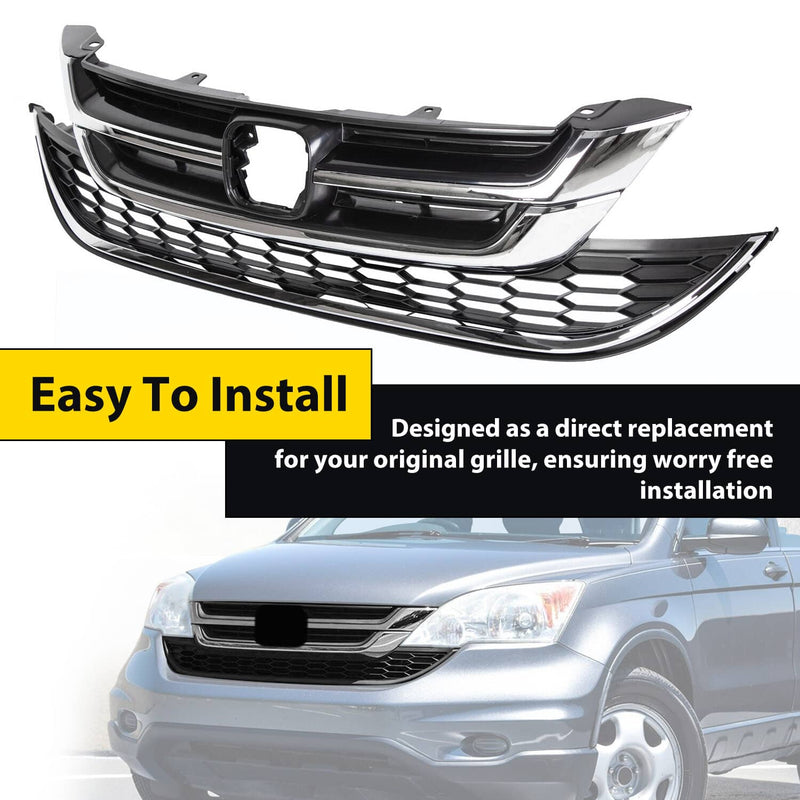 DURAFORCE Front Bumper Upper & Lower Grille ABS Chrome for Honda CRV CR-V 2010 2011