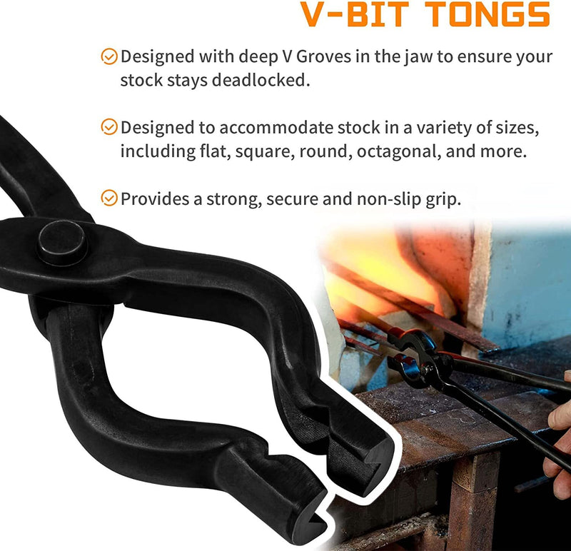 Blacksmith Tongs Set Knife Making Wolf Jaw V-Bit Starter Beginner