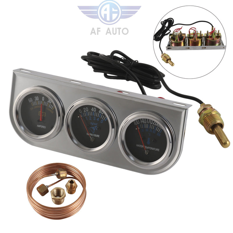 52mm Chrome Triple Gauge Set Kit Amp Water Temp Oil Pressure 3 in 1
