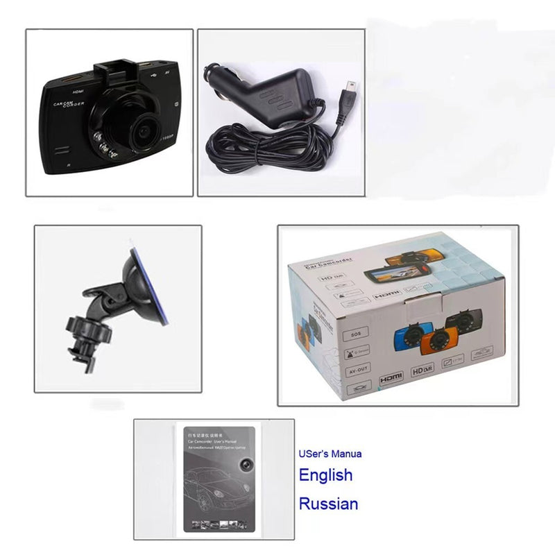 1080P LCD Screen Car DVR Dash Cam Video Recorder G-Sensor Front Inside Camera