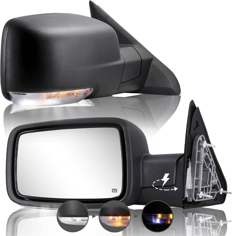 2Pcs Mirrors for Ram 1500 2013-2019 Power Fold Heated Puddle Light