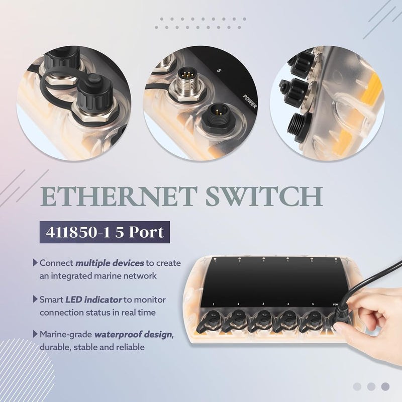 411850-1 5 Port Ethernet Switch for Humminbird AS ETH 5PGL Helix G4N