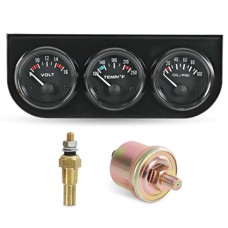 52mm 3-in-1 Auto Car Triple Gauge Set Water Temp Oil Volt Meter Kit