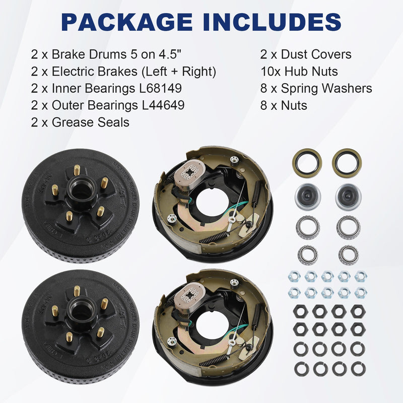 Electric Trailer Brake 10" x 2-1/4" & 5 on 4.5" Hub Drum Kit for 3500 lbs