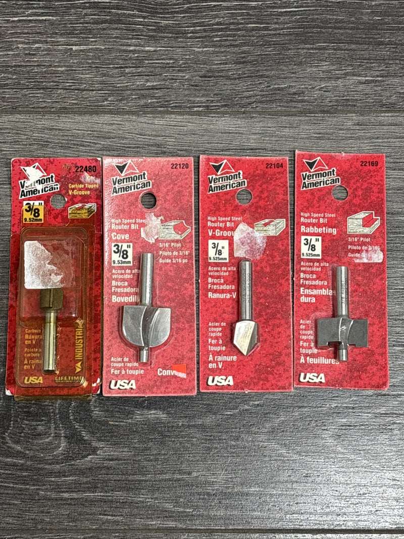4pc Vermont American 3/8 Shank Router Bit Set Made in USA