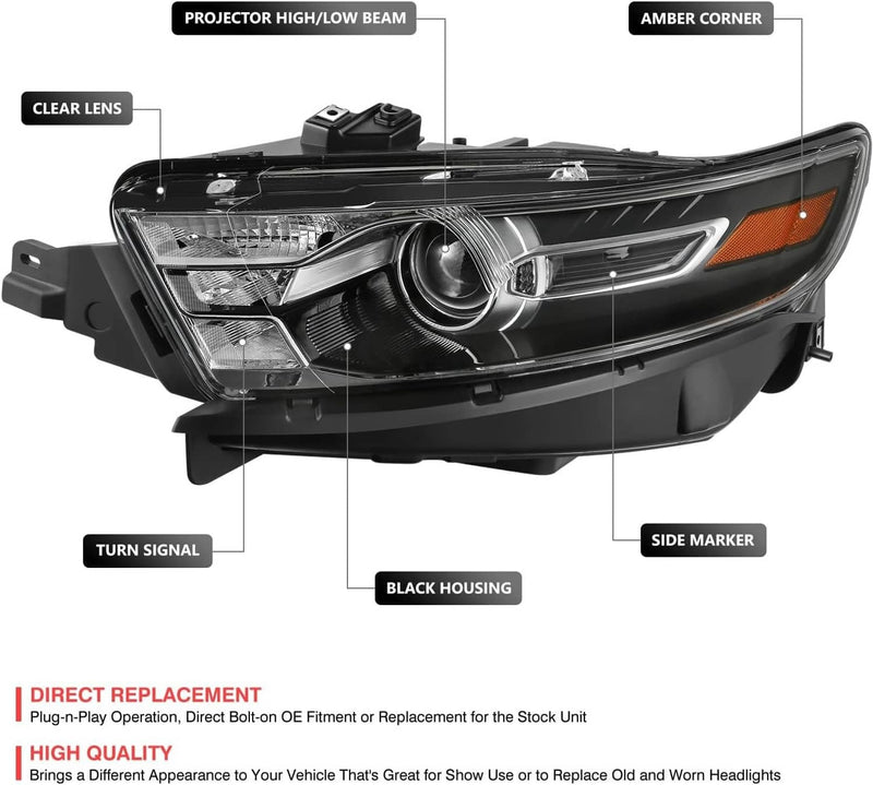 Pair Housing Amber Corner Projector Headlight for Ford Taurus 2013-2019 Pair
