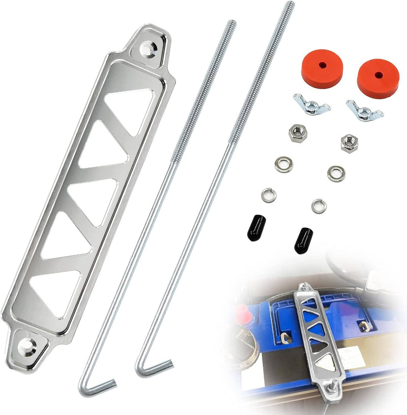 Aluminum Car Battery Hold Tie Down Bracket Mount Kit with J-Hooks Bolts Silver