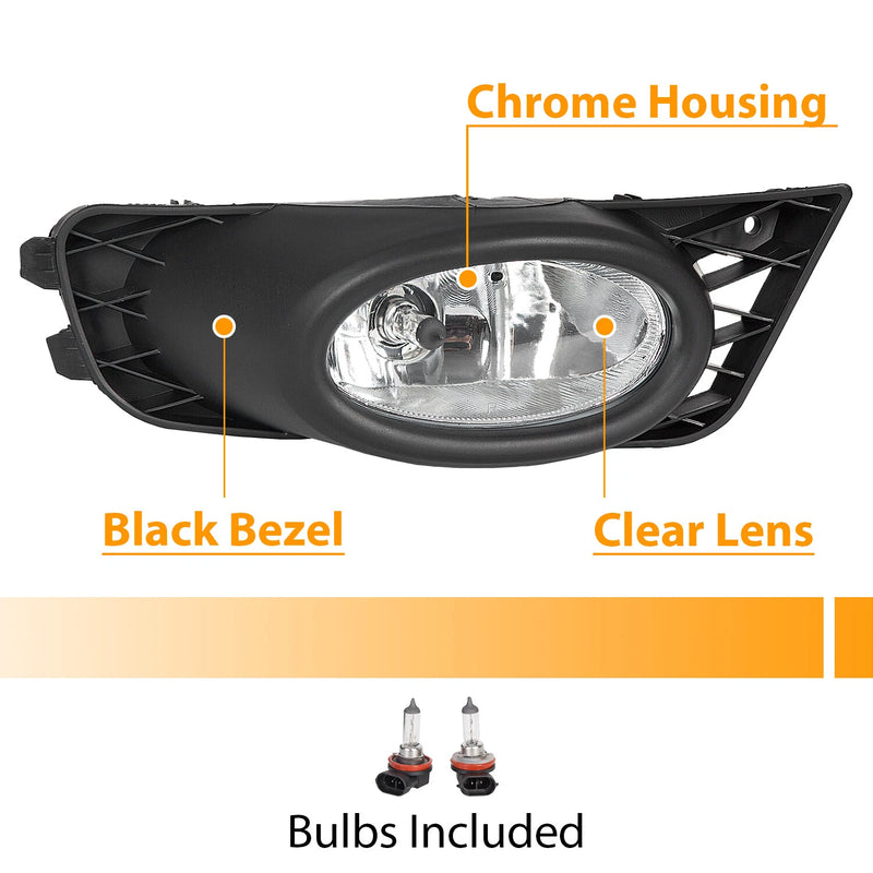 DURAFORCE Clear Lens Fog Lights W/Bulb Switch Wiring for 2009 2010 2011 for Honda Civic
