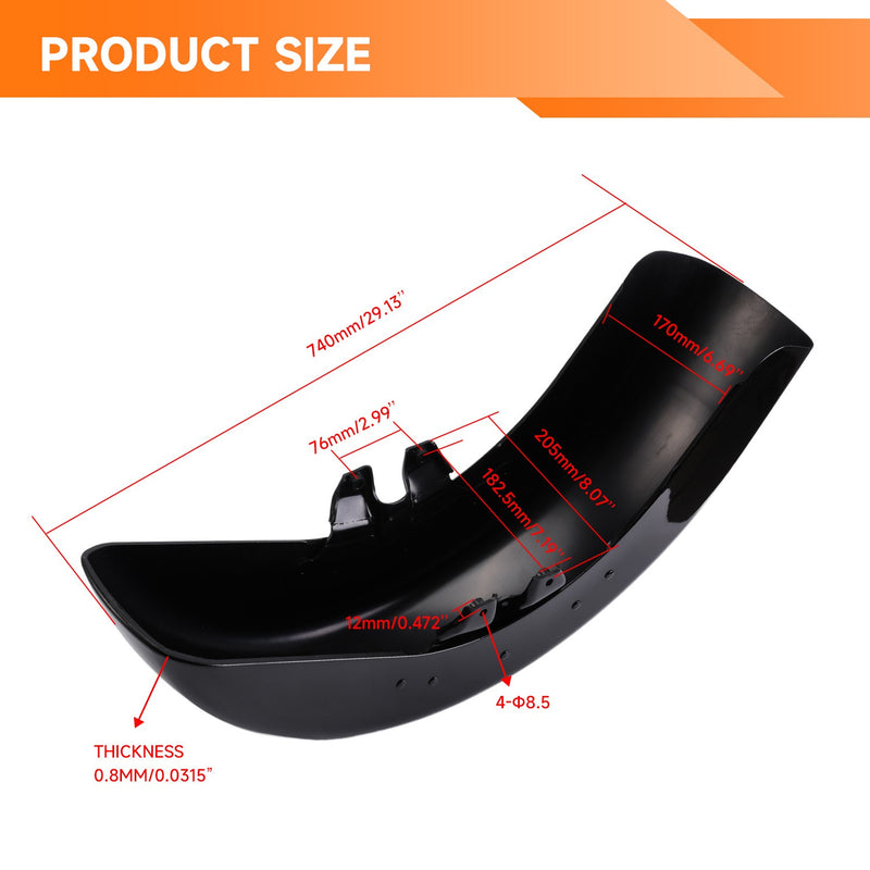 Vivid Black Front Fender for Harley Touring Street Road Glide 1989-2013