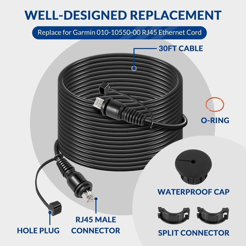 30FT Marine Network Cable RJ45 Cord Replace for Garmin 010-10550-00 for Garmin