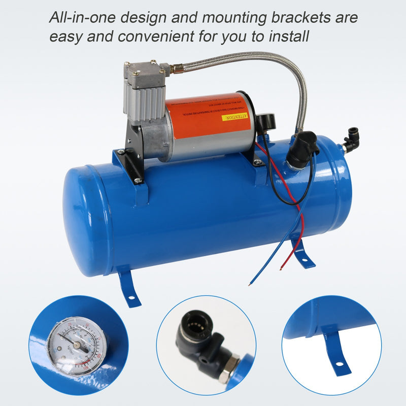 150PSI Air Compressor 6 Liter Tank DC 12V for Train Horns Motorhome Tires
