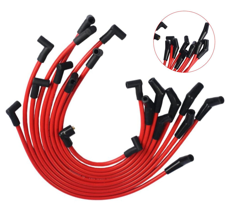 10.5mm Racing Spark Plug Wires Set for Ford 5.0L 5.8L SB SBF 302 Red Engine