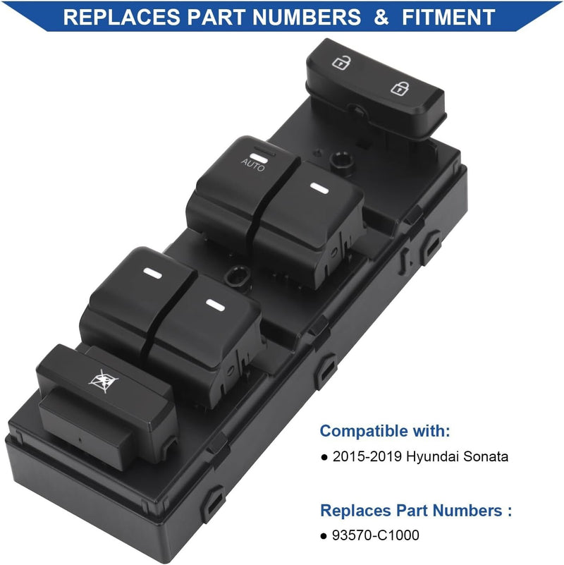 Front Left Driver Power Window Switch for Hyundai Sonata 2015-2019 93570-C1000