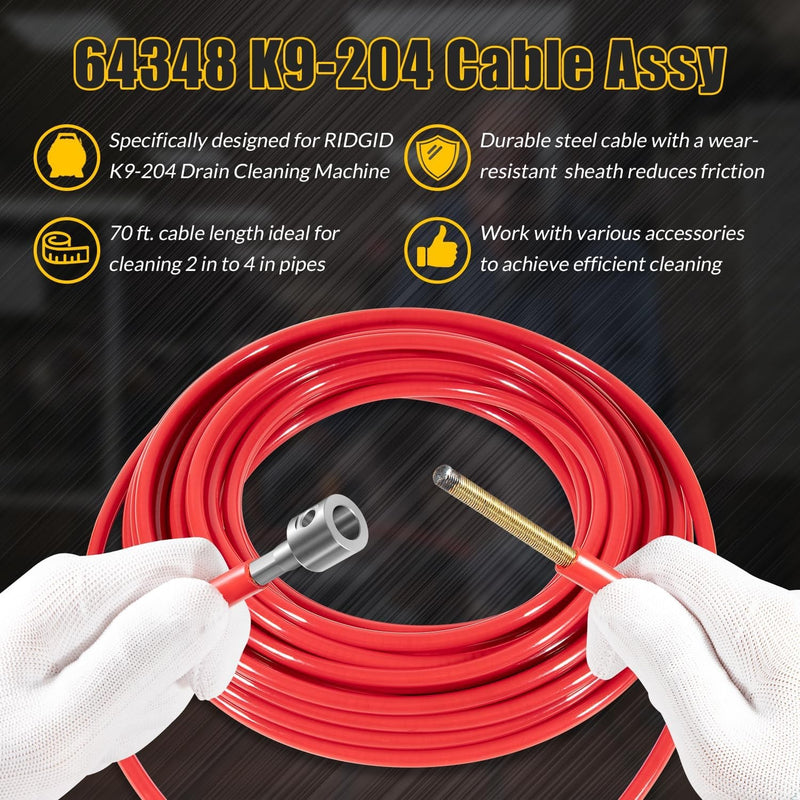 64348 K9-204 FlexShaft Cable Assembly for 2 to 4 in Pipes 70ft