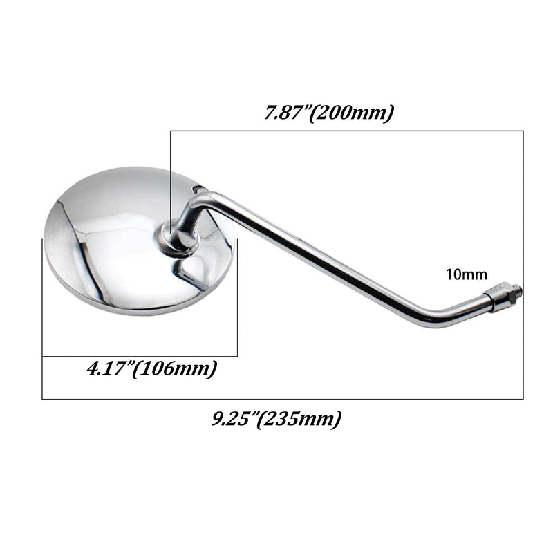 2Pcs Motorcycle Rearview Mirrors Set 10mm Chrome Round Classic Style