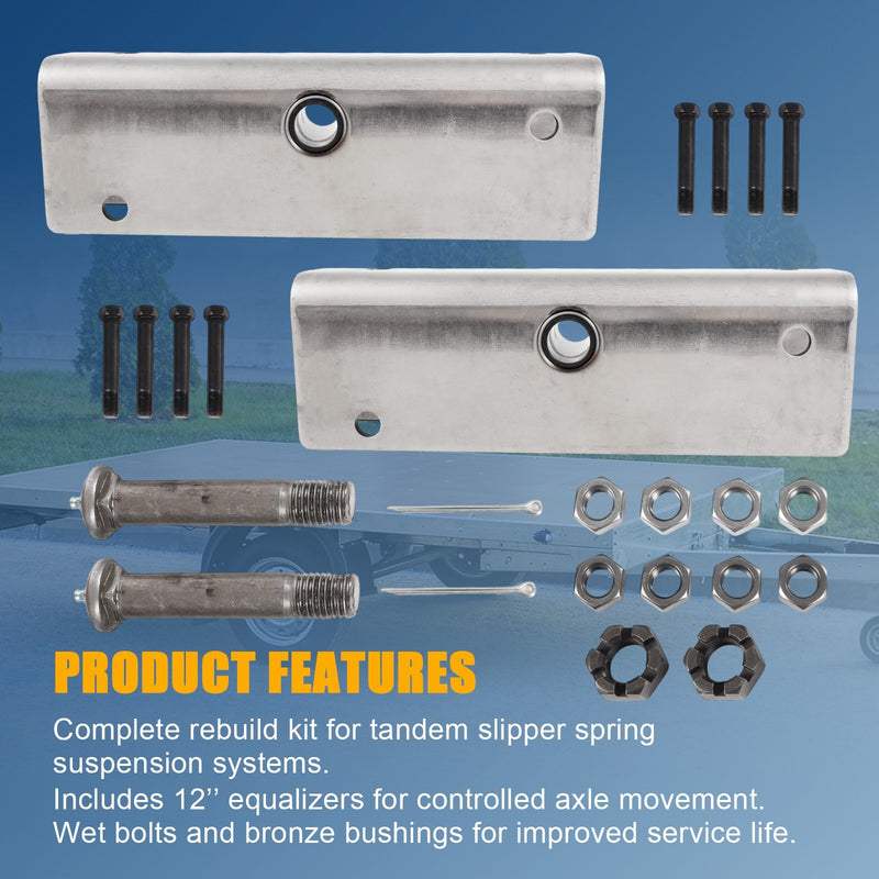 Trailer Suspension Rebuilt Kit Slipper Spring 12 Inch Equalizer Bushings Bolts P