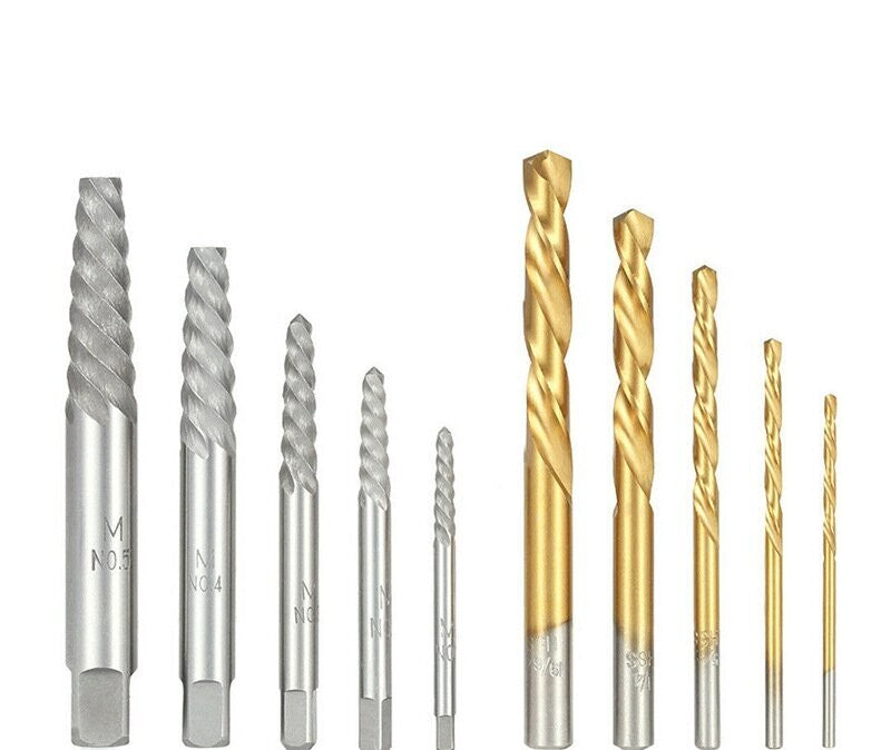 10Pcs Screw Extractor Set Remove Broken Bolts Fasteners Easy Out Drill Bit Kit