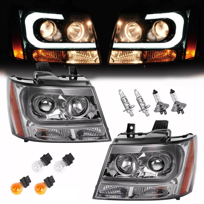 DURAFORCE Headlights for Avalanche Suburban Tahoe 2007-2014 LED Bar LH RH Projector