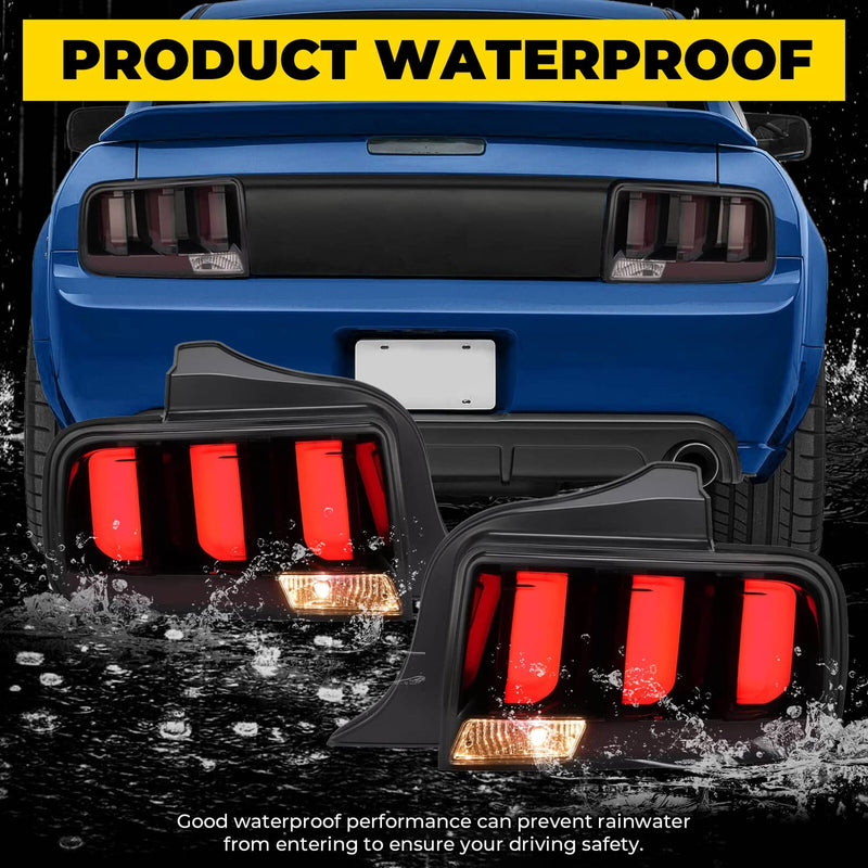 DURAFORCE LED Tube Signal Brake Lamps Smoked Tail Lights for Ford Mustang 2005-2009 Pair