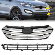 DURAFORCE Front Upper Lower Bumper Grille Set for Hyundai Santa Fe Sport 2013-2016
