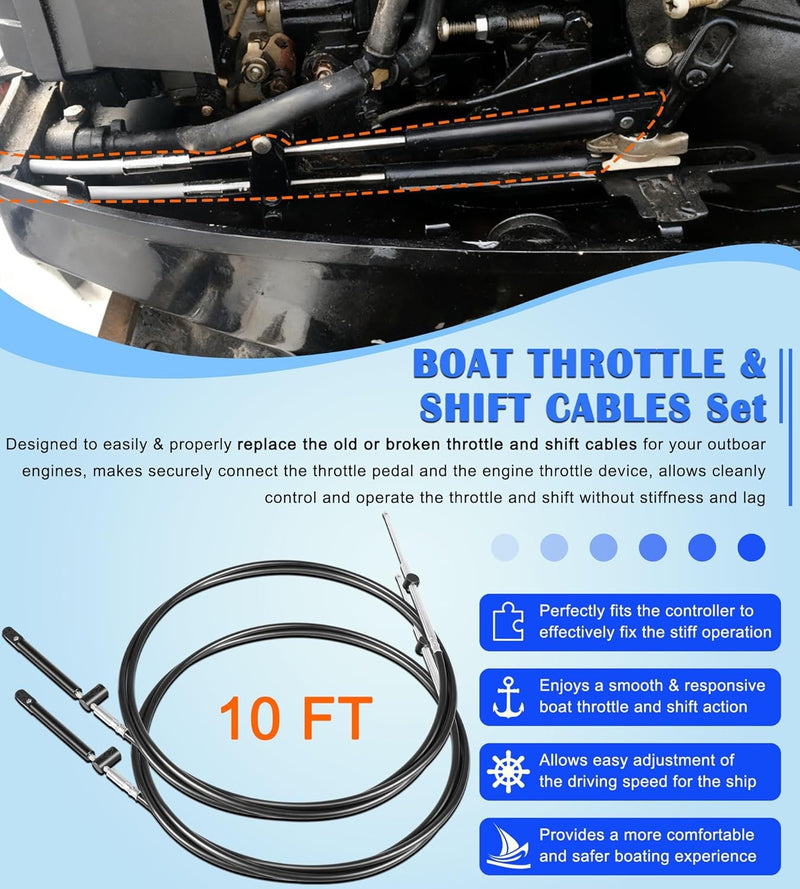 CC17910 10FT Boat Throttle And Shift Cables for Mercury 600A Gen1 Series