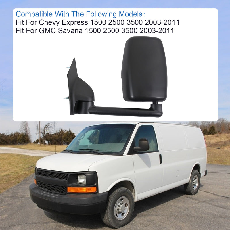 LH RH Pair Manual Tow Mirrors for Chevy Express Savana Van Smooth