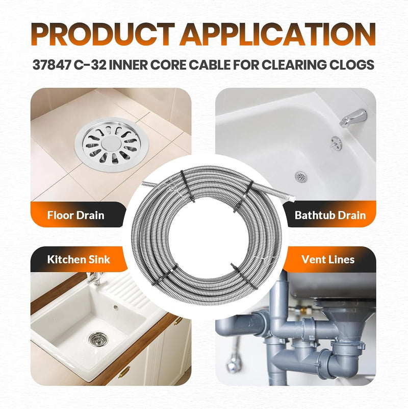 37847 C-32 Inner Core 3/8" x 75' Drain Cleaning Cable for K-3800 K-375