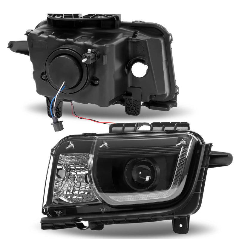 DURAFORCE LED Tube Projector Headlights Headlamp Black for Chevrolet Camaro 2010-2013 Pair