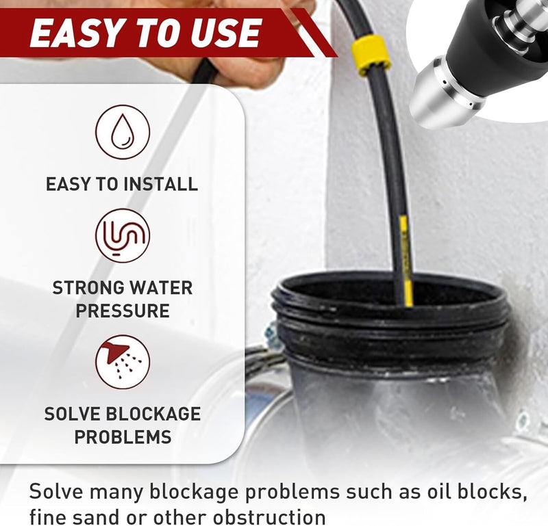 5000psi Sewer Cleaning Tool High Pressure Nozzle 1/4 Inch Connector Pipe Cleaner