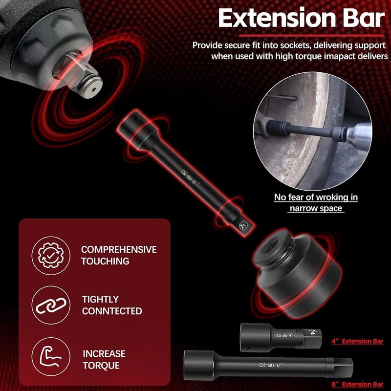 3/4" Drive Deep Impact Socket Set 27Pcs SAE 7/8"-2" Metric 22-50 MM Kit