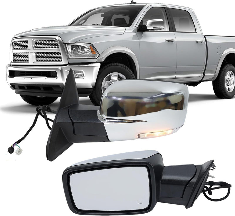 Left Side Mirror Chrome Power Fold Heated Temper Sensor for Ram 1500