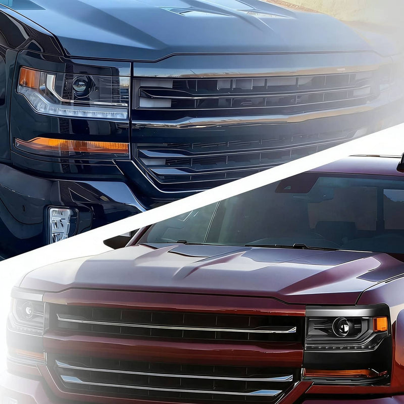 Headlight Trim HID Xenon LED DRL Set for Chevy Silverado 1500 2016-2018