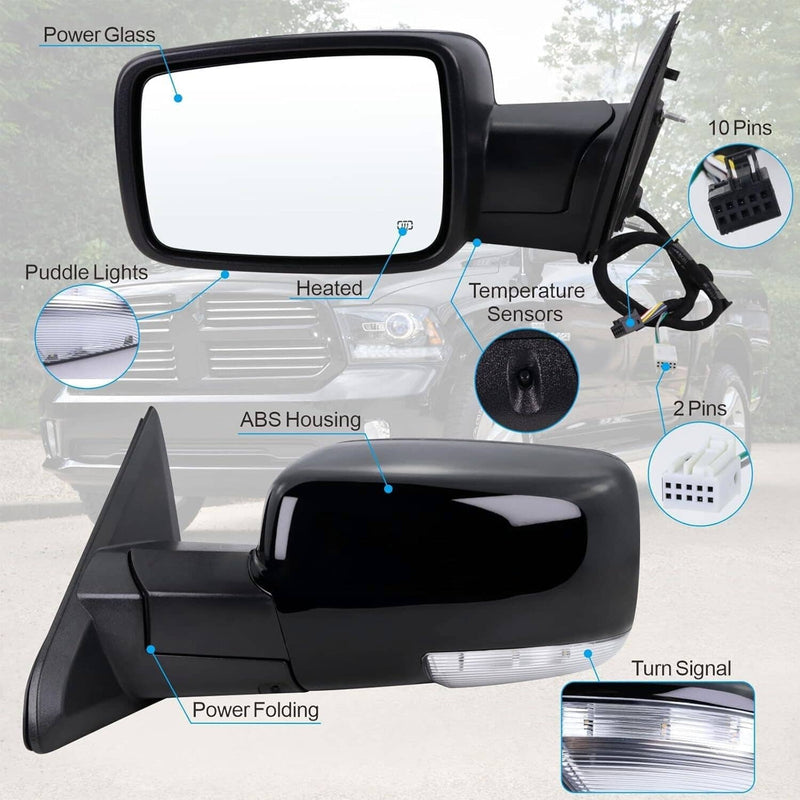 Left Driver Power Fold Heated Temp Sensor Mirror for Dodge Ram 1500 2013-2019