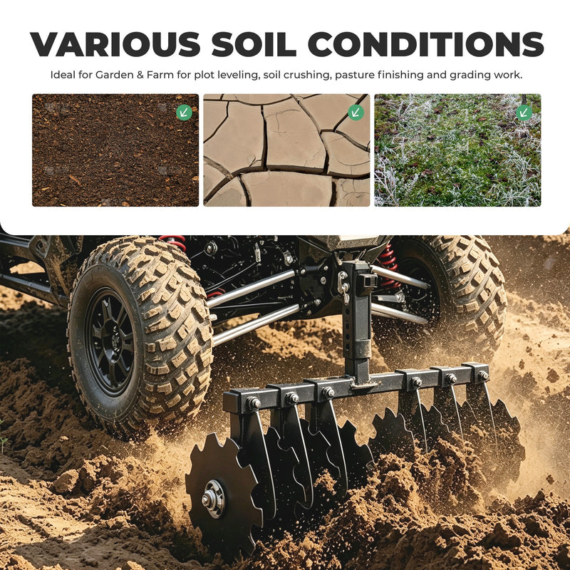 34" Disc Plow Harrow with 2-inch Receiver Hitch 8-Blade for Tractor ATV UTV