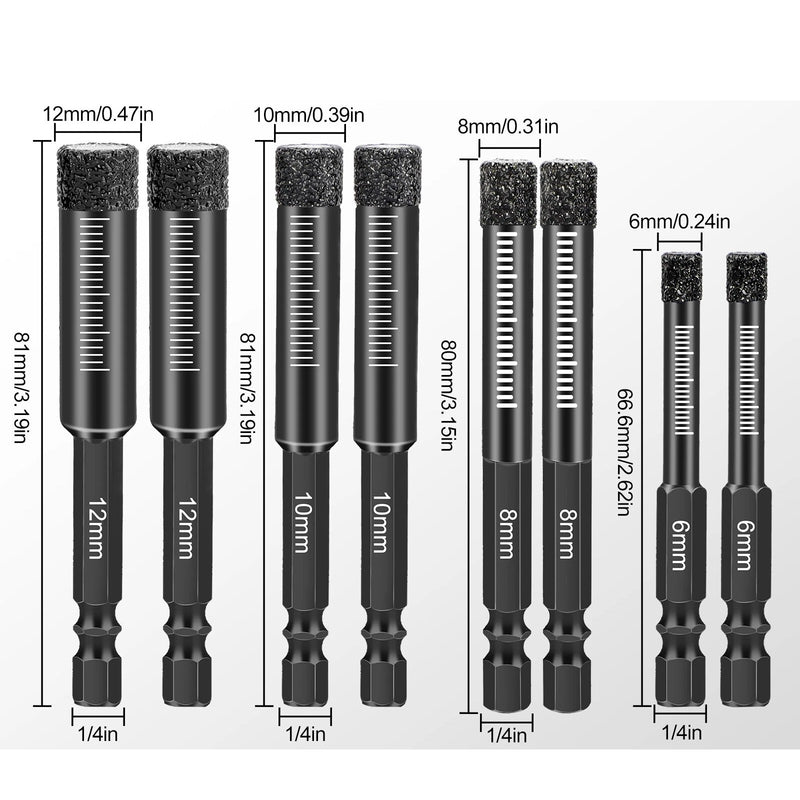 Diamond Drill Bit Hole Saw Set for Granite Marble Porcelain Tile Ceramic 8x