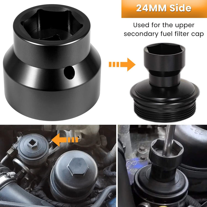 Oil Filter Socket 24mm 36mm for Ford 2003-2010 6.0L 6.4L Powerstroke Diesel