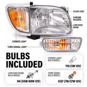 DURAFORCE Headlights Corner Signal Lights With All Bulbs for Toyota Tacoma 2001-2004 Pair