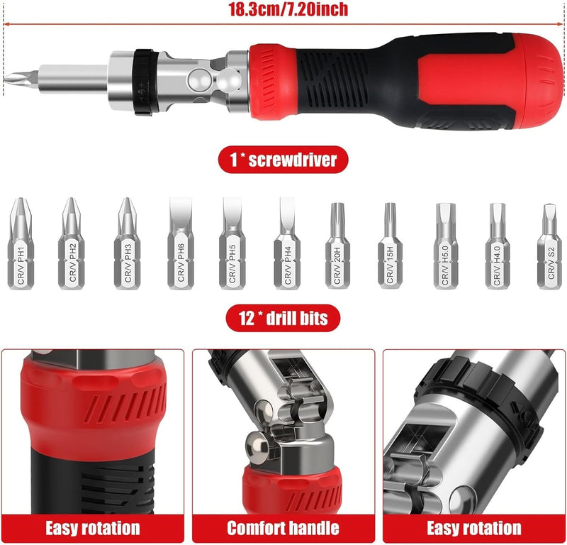 13-in-1 Tool Ratchet Screwdriver Flat Head Square Torx Hex Phillips