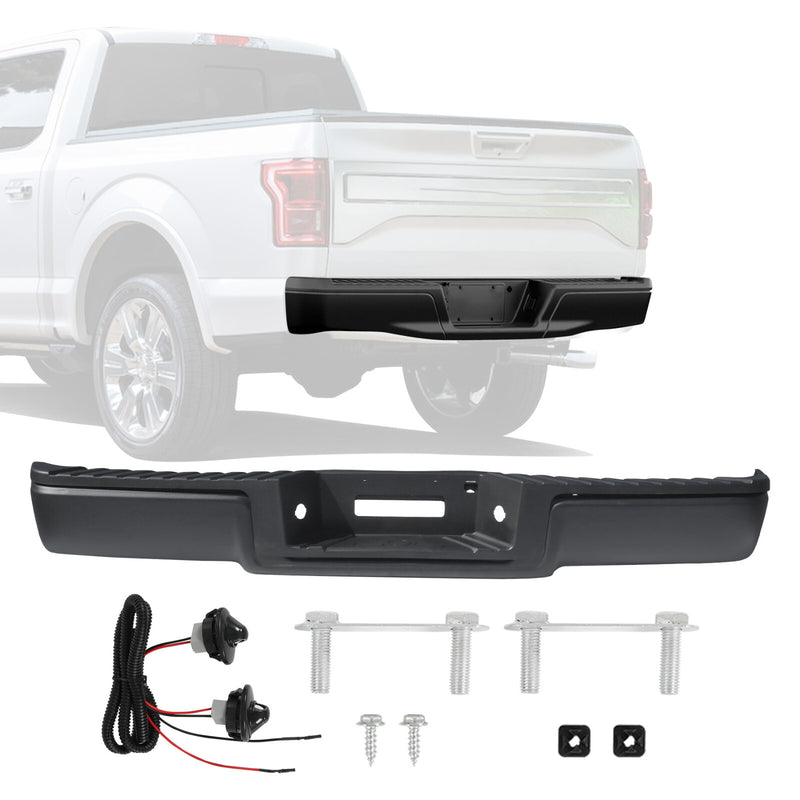 Black Rear Step Bumper with LED Light for Ford F150 2004-2006 without Sensor Hol