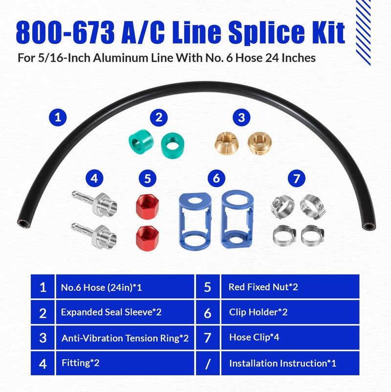 800-673 A/C Line Splice Kit for 5/16 in Line with No.6 Hose Line to Hose Repair
